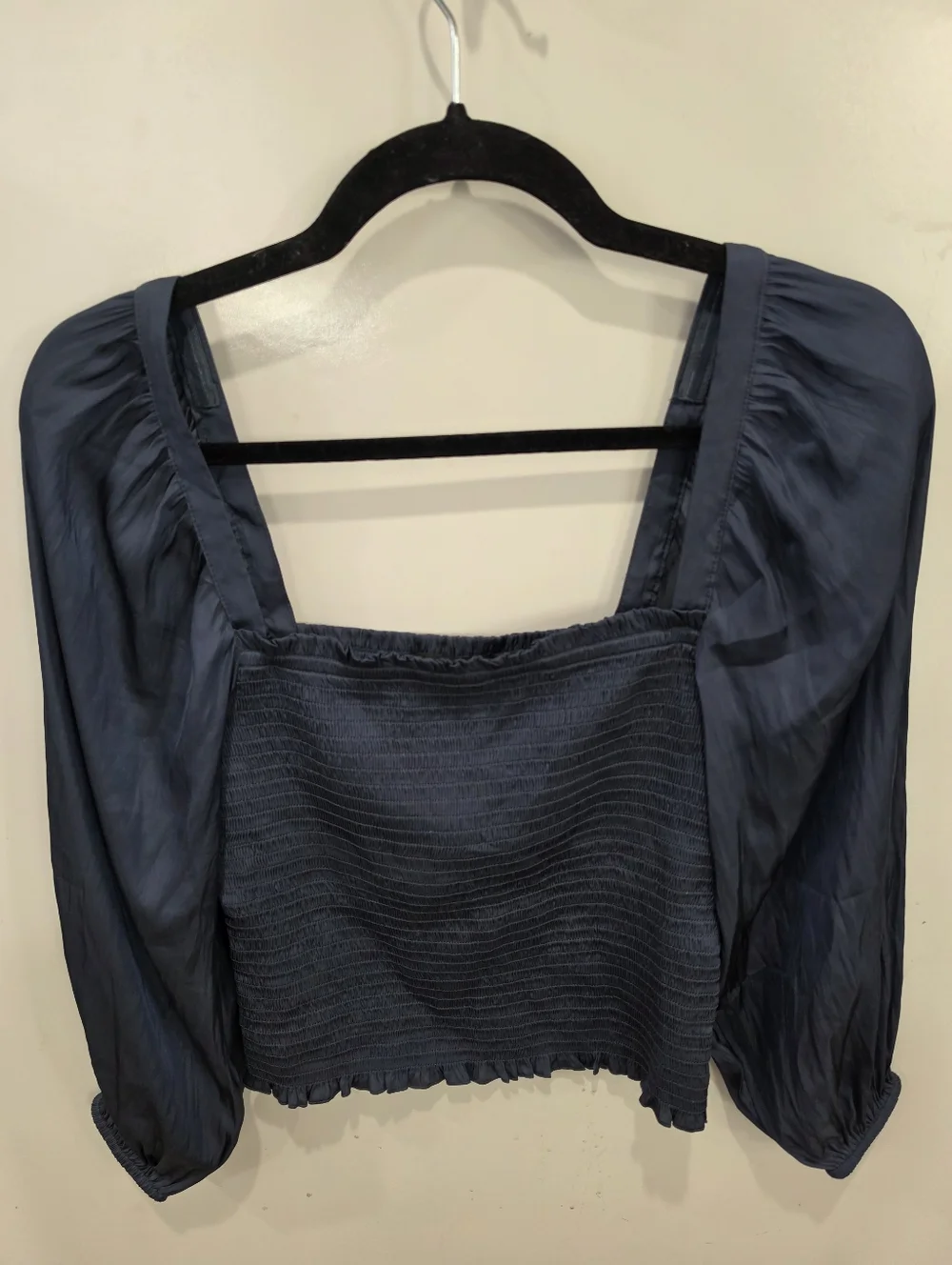 J. Crew Squareneck Smocked Featherweight Satin Top blue Size S Like New